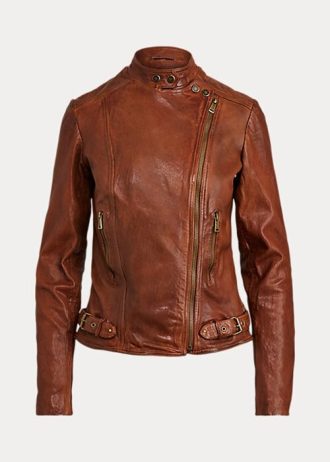 Dunkelbraune Ralph Lauren Leder-Motorradjacken für Damen