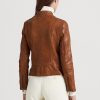 Dunkelbraune Ralph Lauren Leder-Motorradjacken für Damen