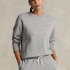Dunkelgraue Ralph Lauren Fleece-Pullover mit Rundhalsausschnitt für Damen