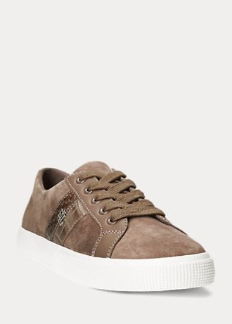 Dunkelgraue Ralph Lauren Janson II Wildleder-Sneakers mit Lederbesatz für Damen