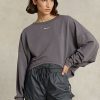 Dunkelgraue Ralph Lauren Oversize-Sweatshirts aus Stretch-Fleece für Damen