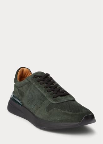 Dunkelgrüne Herren-Sneakers „Ethan“ von Ralph Lauren aus Kalbswildleder