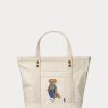 Ecru Multi Damen Ralph Lauren Canvas Kleine New Orleans Polo Bear Tragetaschen