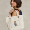Ecru Multi Damen Ralph Lauren Canvas Kleine New Orleans Polo Bear Tragetaschen