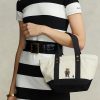 Ecru/Schwarze Ralph Lauren Canvas-Tragetaschen mit kleinem Polo Bear für Damen