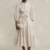 Flower Damen Ralph Lauren Gestuftes Baumwollkleid mit Gürtel und Blumenmuster
