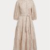 Flower Damen Ralph Lauren Gestuftes Baumwollkleid mit Gürtel und Blumenmuster
