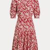 Flower Damen Ralph Lauren Godet-Kreppkleid mit floralem Muster und Hammelärmeln