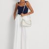 French Navy Dot/Creme Damen Ralph Lauren Polka-Dot Leder Mittelgroße Handtasche