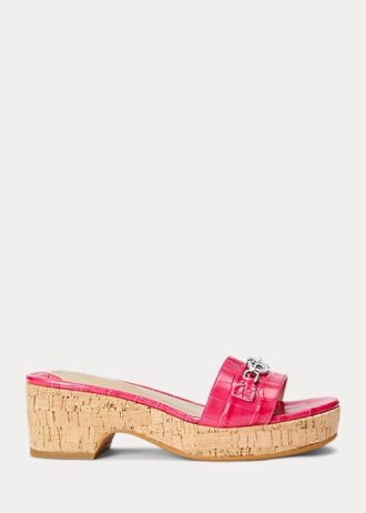 Fuchsia Ralph Lauren Roxanne Sandalen aus geprägtem Leder für Damen