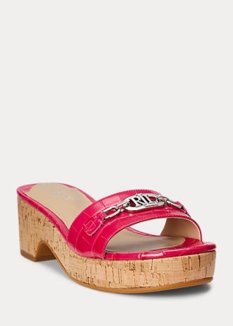 Fuchsia Ralph Lauren Roxanne Sandalen aus geprägtem Leder für Damen