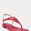 Fuchsiafarbene Ralph Lauren Ellington Sandalen aus geprägtem Leder für Damen
