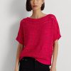 Fuchsiafarbene Ralph Lauren Kurzarmpullover aus Baumwollnetz für Damen