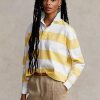 Gelb / Weiß Damen Ralph Lauren Gestreifte Cropped Jersey Rugby Poloshirts