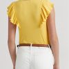 Gelbe Ralph Lauren T-Shirts aus Rippstrick mit Rüschenbesatz für Damen