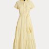 Gelbes Stufenkleid mit Gürtel von Ralph Lauren für Damen