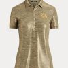 Goldfarbene Poloshirts aus Jersey mit Foliendruck von Ralph Lauren für Damen