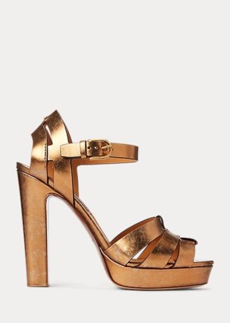 Goldfarbene Ralph Lauren Callahan Metallic-Sandalen aus Kalbsleder für Damen