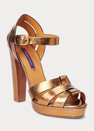 Goldfarbene Ralph Lauren Callahan Metallic-Sandalen aus Kalbsleder für Damen