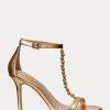 Goldfarbene Ralph Lauren Kate Sandalen aus metallischem Nappaleder für Damen