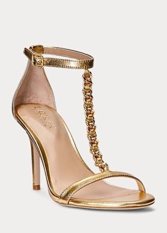Goldfarbene Ralph Lauren Kate Sandalen aus metallischem Nappaleder für Damen