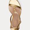 Goldfarbene Ralph Lauren Kate Sandalen aus metallischem Nappaleder für Damen