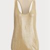 Goldfarbene Ralph Lauren Presling Embellished Tulle Blusenoberteile für Damen