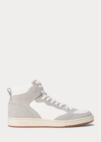 Grau / Weiß Herren Ralph Lauren Court High-Top Sneakers aus Leder und Wildleder