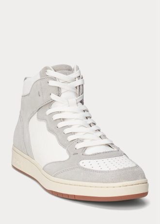 Grau / Weiß Herren Ralph Lauren Court High-Top Sneakers aus Leder und Wildleder
