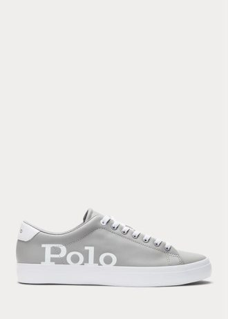 Grau / Weiß Herren Ralph Lauren Longwood Logo Leder Sneakers