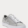 Grau / Weiß Herren Ralph Lauren Longwood Logo Leder Sneakers
