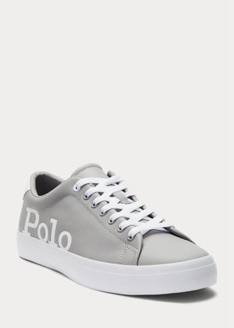 Grau / Weiß Herren Ralph Lauren Longwood Logo Leder Sneakers