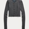 Graue gerippte Cropped-Tops mit Knopfleiste für Damen von Ralph Lauren