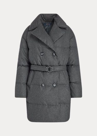 Graue gesteppte zweireihige Daunenmäntel von Ralph Lauren für Damen