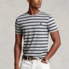 Graue Herren Ralph Lauren Custom Slim Striped Soft Cotton T Shirts