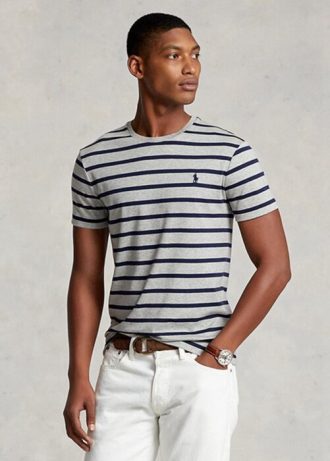 Graue Herren Ralph Lauren Custom Slim Striped Soft Cotton T Shirts