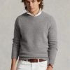 Graue Herren Ralph Lauren Pullover aus Wolle mit Wildleder-Patch und Rundhalsausschnitt