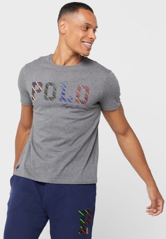 Graue Poloshirts mit Rundhalsausschnitt und Logo für Herren von Ralph Lauren