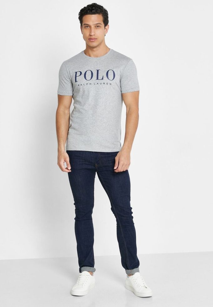 Graue Poloshirts mit Rundhalsausschnitt und Logo für Herren von Ralph Lauren