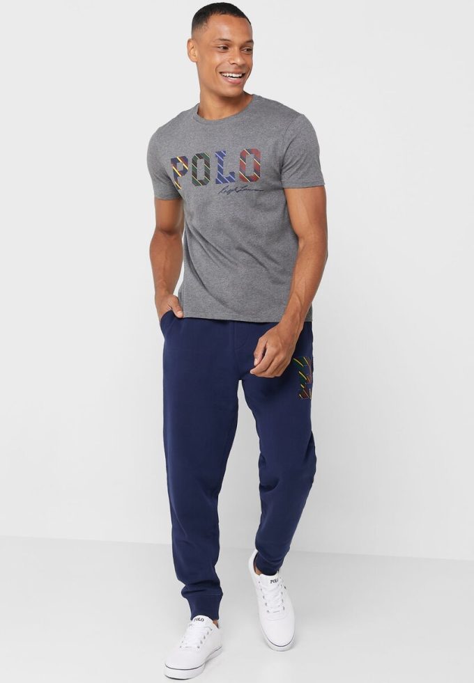 Graue Poloshirts mit Rundhalsausschnitt und Logo für Herren von Ralph Lauren