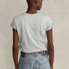 Graue Ralph Lauren Flag Baumwolljersey-T-Shirts für Damen