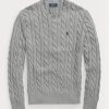 Graue Ralph Lauren Herrenpullover aus Baumwolle mit Zopfmuster