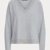 Graue Ralph Lauren Jersey-Sweatshirts mit V-Ausschnitt für Damen
