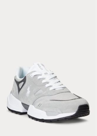 Graue Ralph Lauren Jogger Wildleder- und Mesh-Sneakers für Herren
