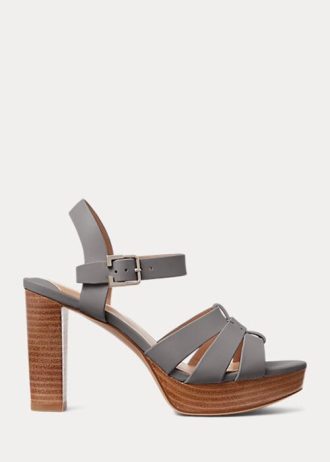 Graue Ralph Lauren Soffia Sandalen aus Nappaleder für Damen
