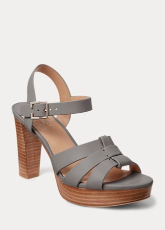 Graue Ralph Lauren Soffia Sandalen aus Nappaleder für Damen