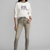Graue Ralph Lauren Stretch High Skinny Distressed Jeans für Damen