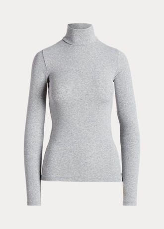 Graue Ralph Lauren Stretch Ribbed Turtleneck T-Shirts für Damen
