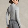 Graue Ralph Lauren Stretch Ribbed Turtleneck T-Shirts für Damen