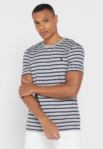 Graue Ralph Lauren T-Shirts mit Rundhalsausschnitt und Streifen für Herren